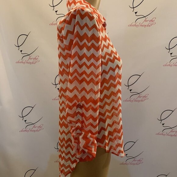 Lime Blue. Sz Medium. Silky Semi Sheer Button Up Shirt. Roll Tab Cuffs. B81. - Picture 3 of 5